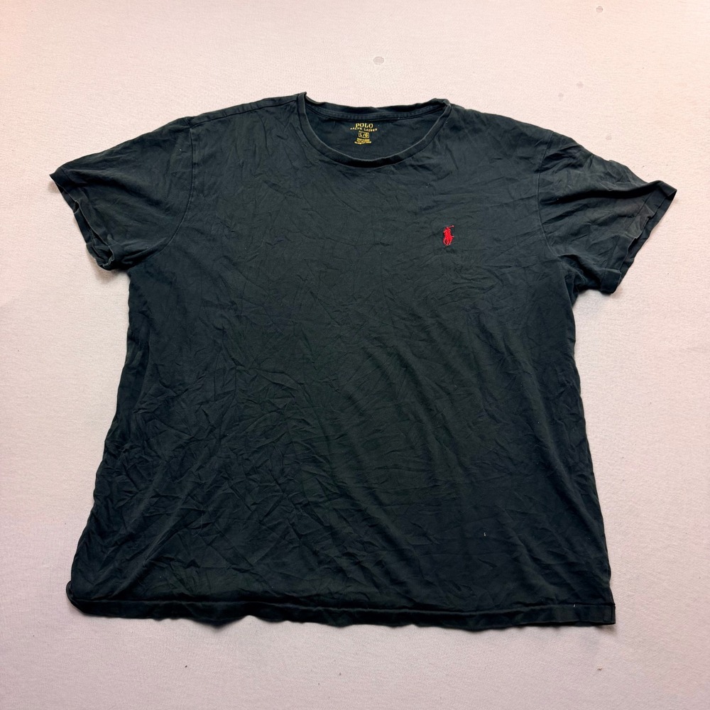 Polo Ralph Lauren T-Shirt Mens Large Black Excellent Red Pony Logo Crewneck